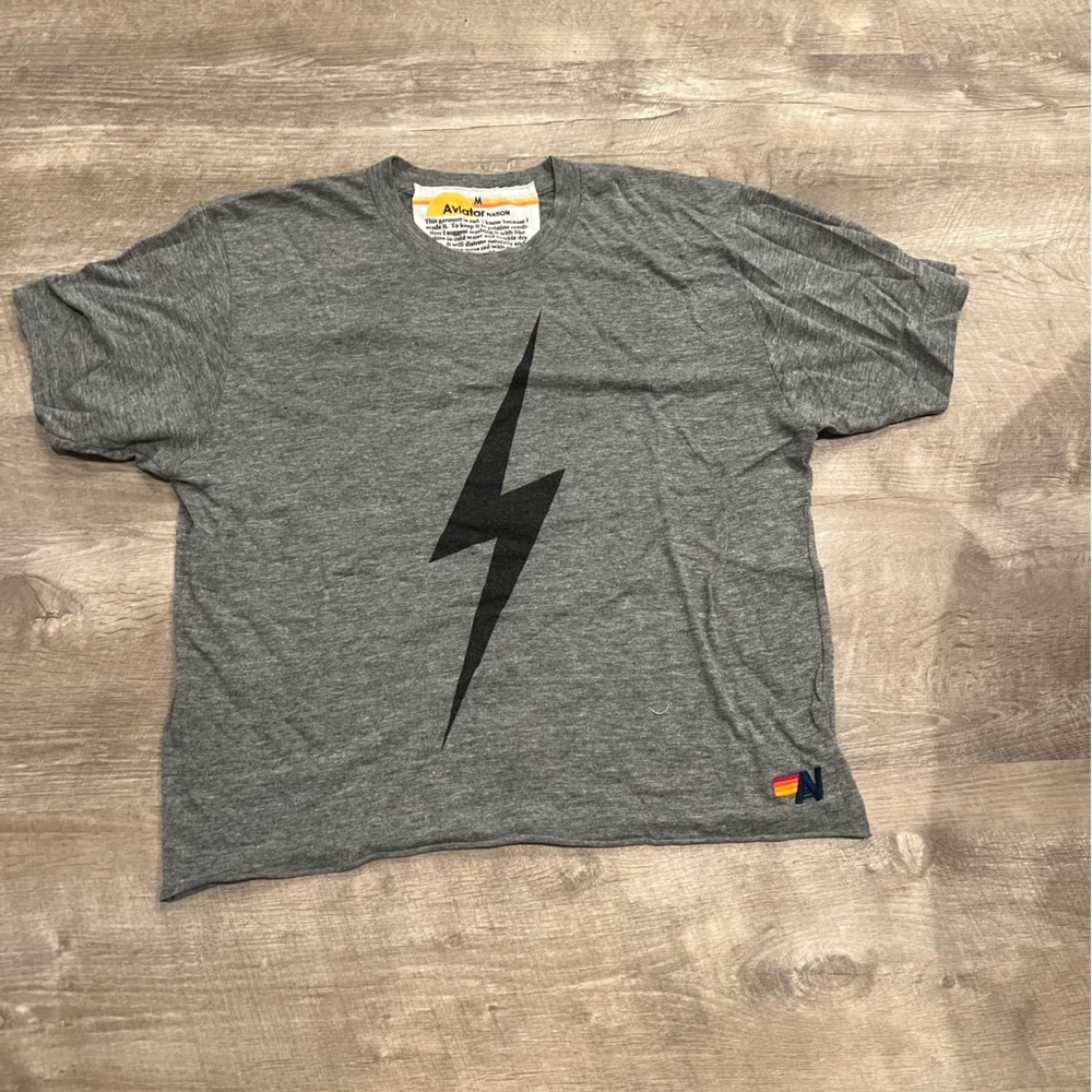 Aviator Nation short sleeve lightning bolt grey tshirt, size medium.